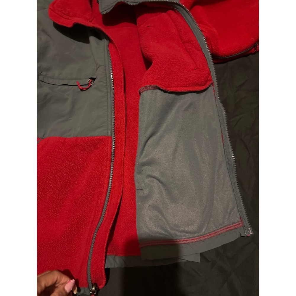 The North Face Denali Full Zip Fleece Jacket Red Grey Mens Medium Pit Zips - Picture 6 of 8